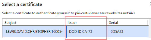 Certificate selection screenshot